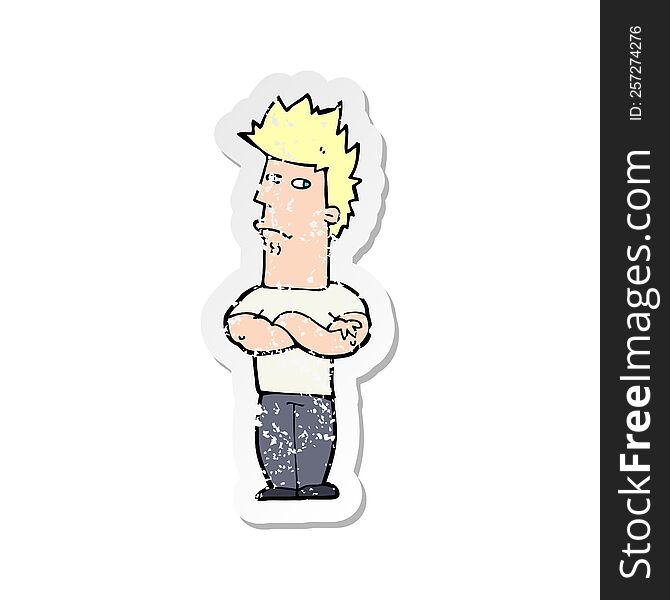 Retro Distressed Sticker Of A Cartoon Man Sulking