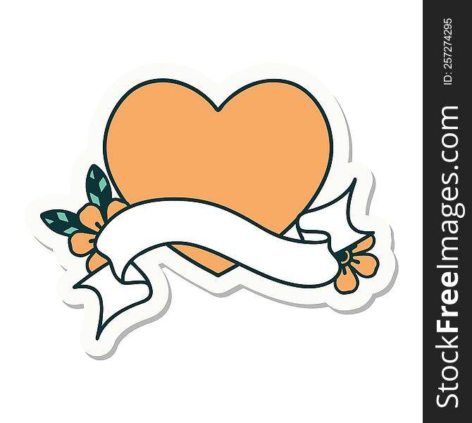 tattoo style sticker with banner of a heart