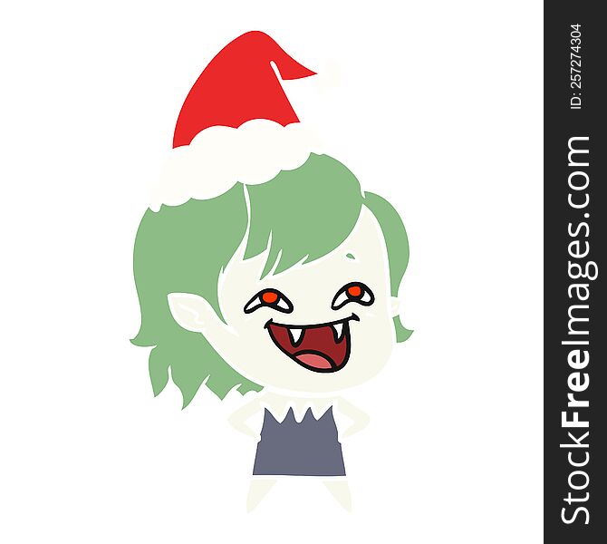 Flat Color Illustration Of A Laughing Vampire Girl Wearing Santa Hat