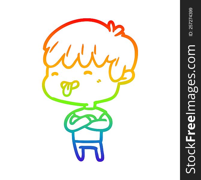 Rainbow Gradient Line Drawing Boy Sticking Out Tongue