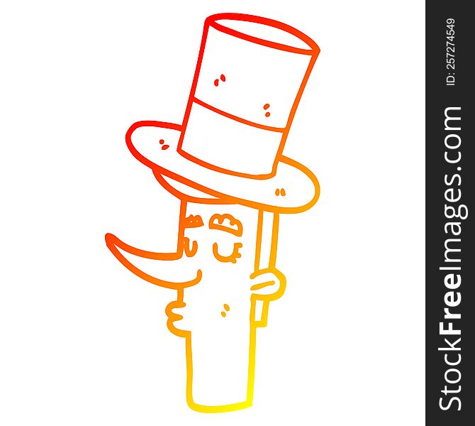 Warm Gradient Line Drawing Cartoon Man Wearing Top Hat