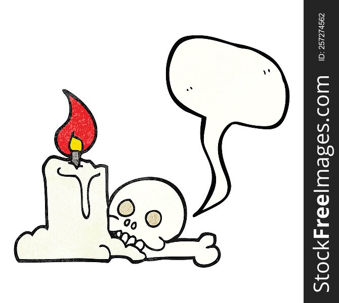 Speech Bubble Textured Cartoon Spooky Skull And Candle