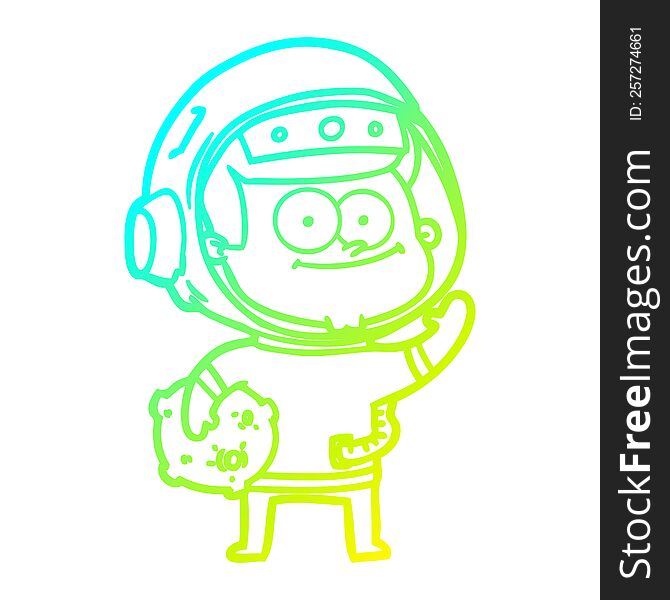Cold Gradient Line Drawing Happy Astronaut Cartoon