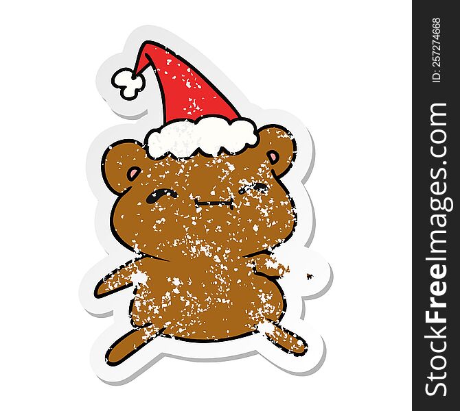 Christmas Distressed Sticker Cartoon Of Kawaii Bear