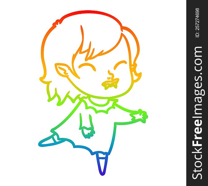rainbow gradient line drawing of a cartoon vampire girl with blood on cheek