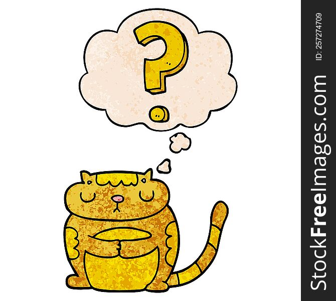 cartoon cat with question mark with thought bubble in grunge texture style. cartoon cat with question mark with thought bubble in grunge texture style