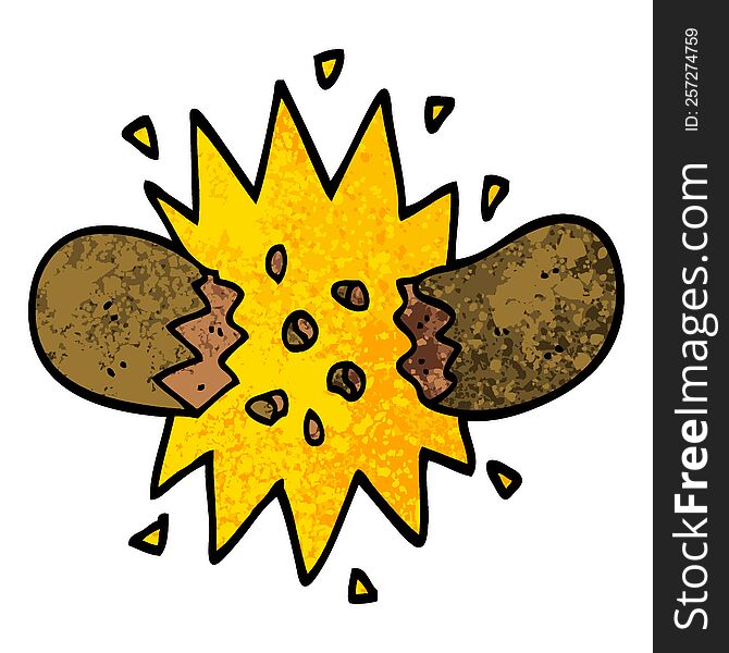 Grunge Textured Illustration Cartoon Exploding Sausage