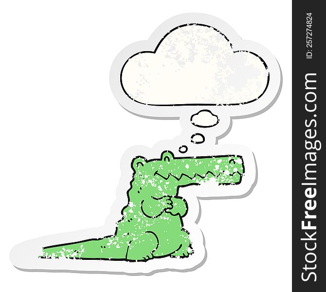 Cartoon Crocodile And Thought Bubble As A Distressed Worn Sticker