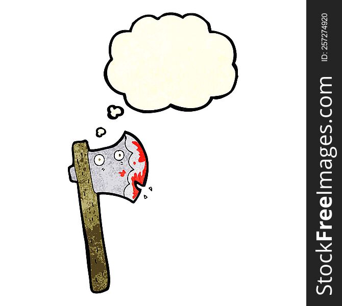 bloody cartoon axe with thought bubble