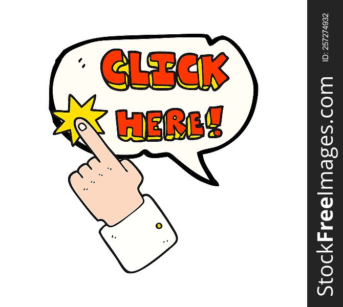 speech bubble cartoon click here sign with finger