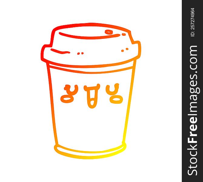 warm gradient line drawing of a cartoon take out coffee