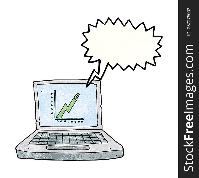 speech bubble textured cartoon laptop computer with business graph