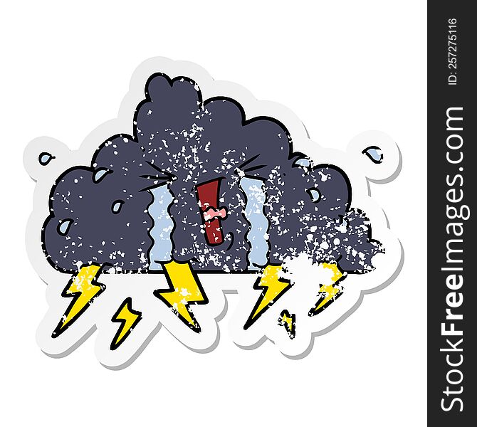 Distressed Sticker Of A Cartoon Thundercloud