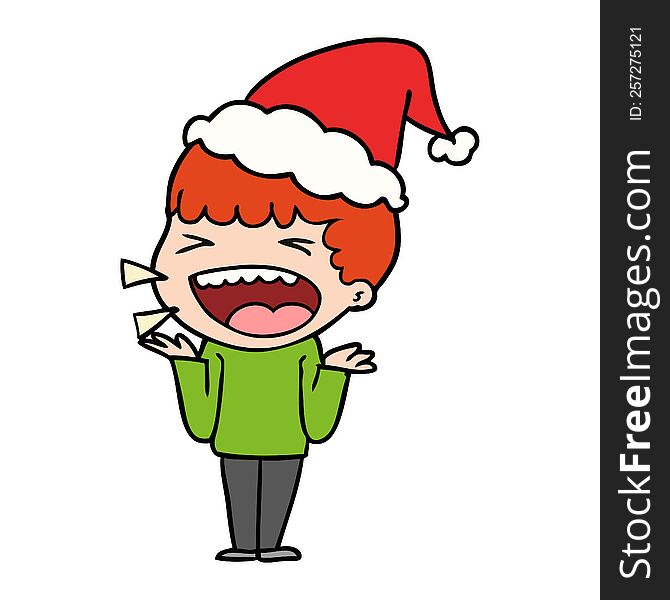 Line Drawing Of A Laughing Man Wearing Santa Hat