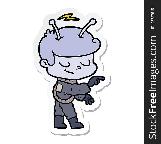 Sticker Of A Friendly Cartoon Spaceman Pointing