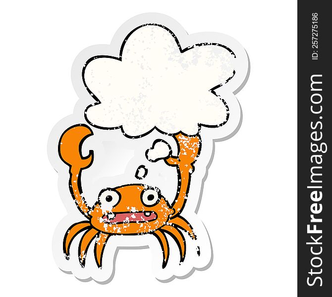 cartoon crab with thought bubble as a distressed worn sticker