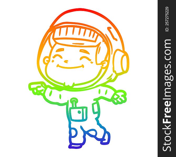 rainbow gradient line drawing of a happy cartoon astronaut