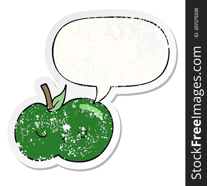 Cartoon Cute Apple And Speech Bubble Distressed Sticker