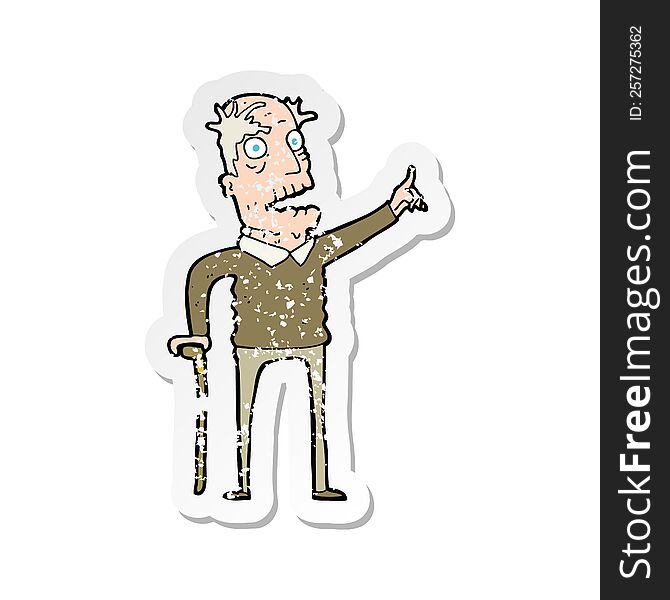 retro distressed sticker of a cartoon old man with walking stick
