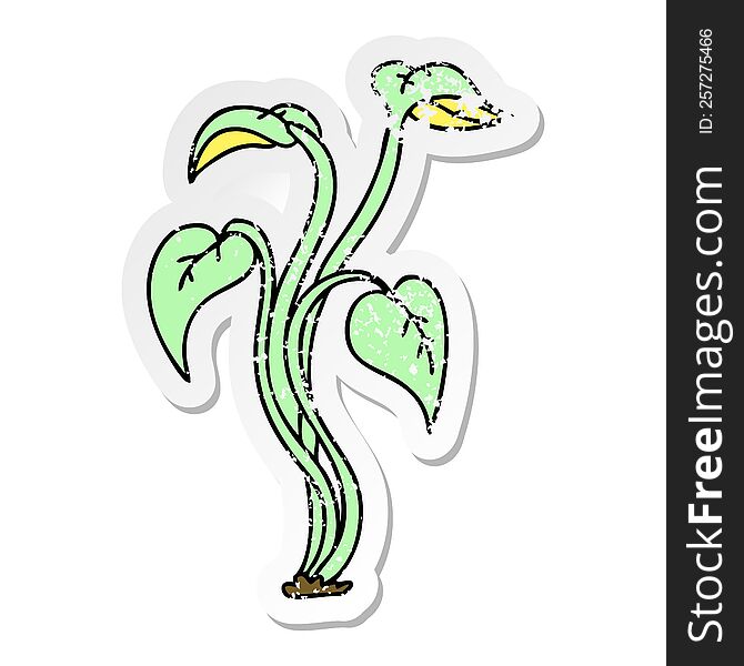 Distressed Sticker Of A Quirky Hand Drawn Cartoon Plant