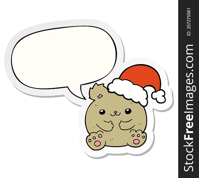 cute cartoon christmas bear with speech bubble sticker