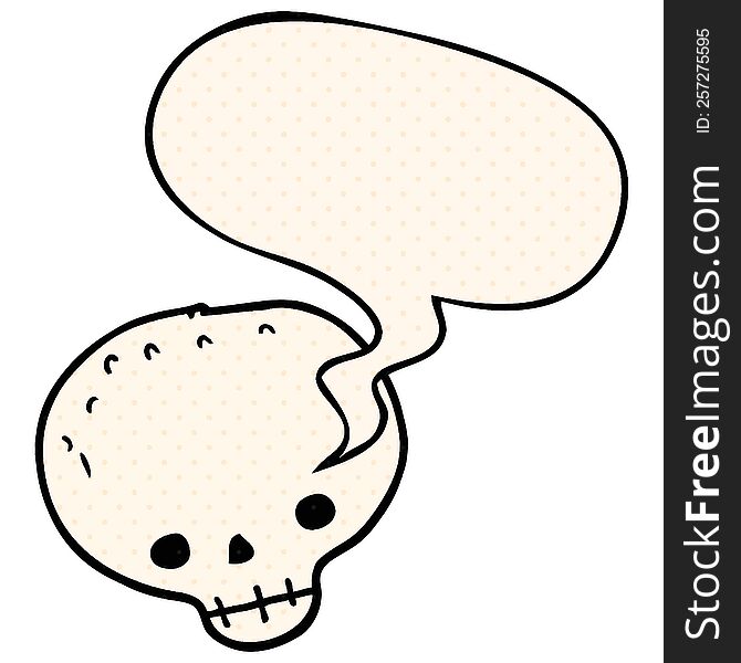 cartoon skull with speech bubble in comic book style