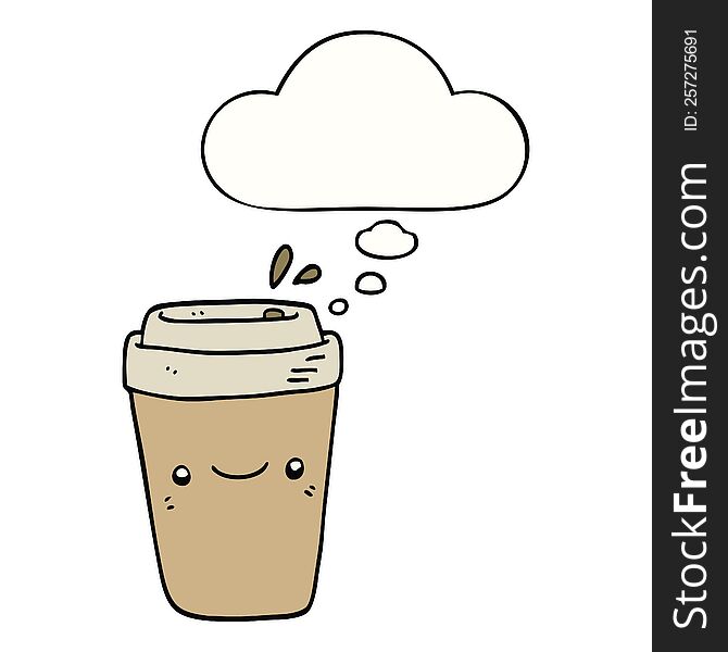 cartoon takeaway coffee with thought bubble. cartoon takeaway coffee with thought bubble