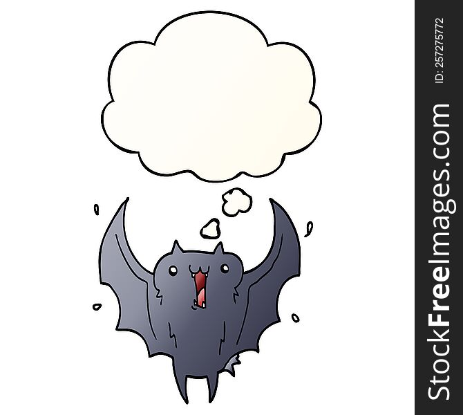 Cartoon Happy Vampire Bat And Thought Bubble In Smooth Gradient Style
