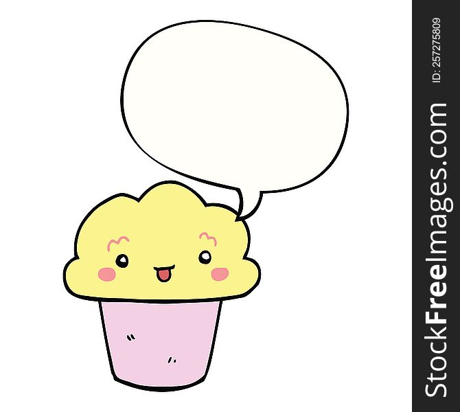 Cartoon Cupcake And Face And Speech Bubble