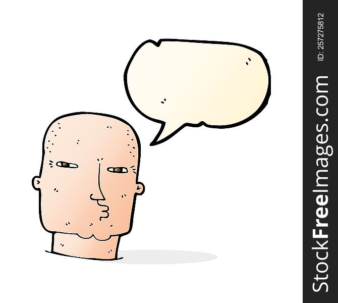 Cartoon Bald Tough Guy With Speech Bubble