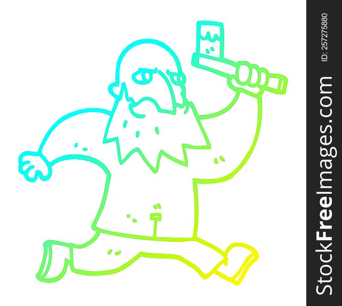 Cold Gradient Line Drawing Cartoon Man With Bloody Axe