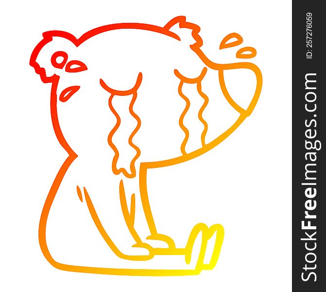 warm gradient line drawing of a cartoon crying sitting polar bear