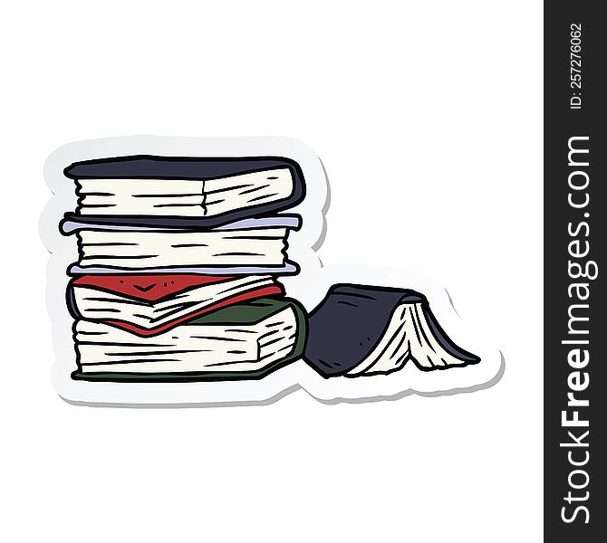 sticker of a cartoon pile of books