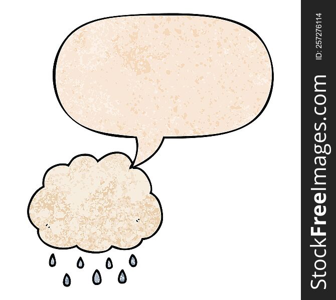 Cartoon Rain Cloud And Speech Bubble In Retro Texture Style