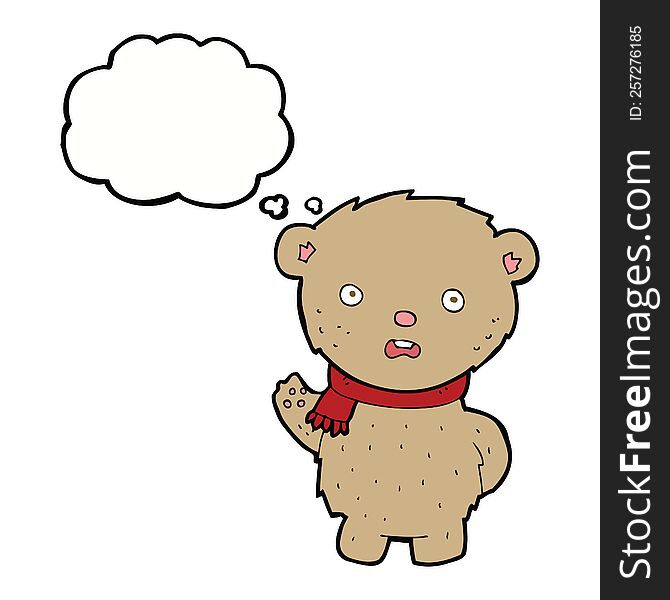 Cartoon Teddy Bear Wearing Scarf With Thought Bubble