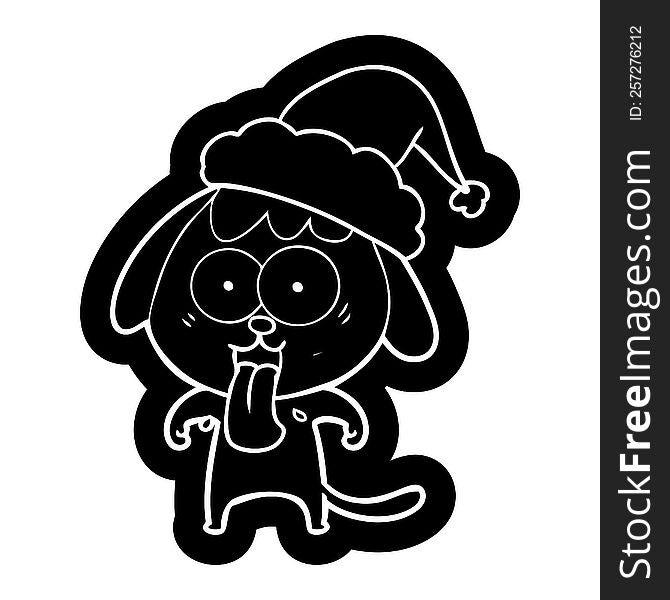 cute quirky cartoon icon of a dog wearing santa hat