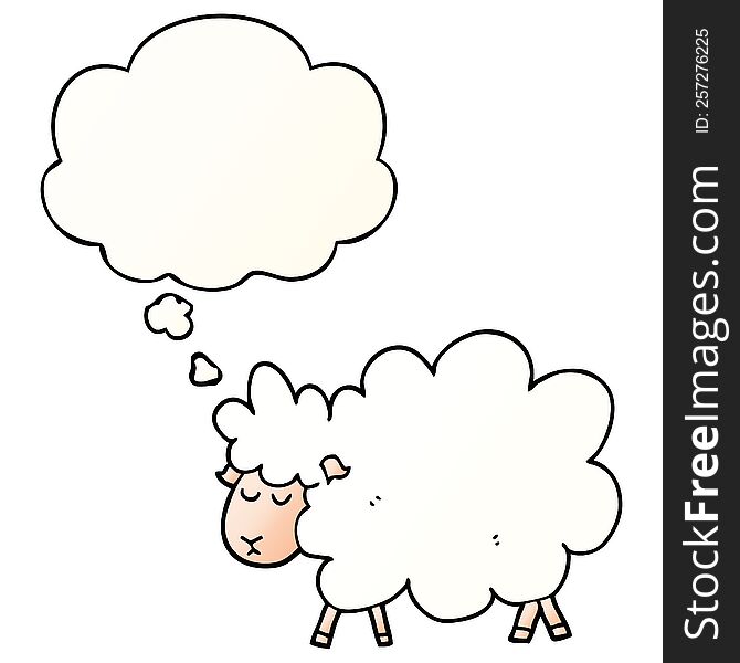 Cartoon Sheep And Thought Bubble In Smooth Gradient Style