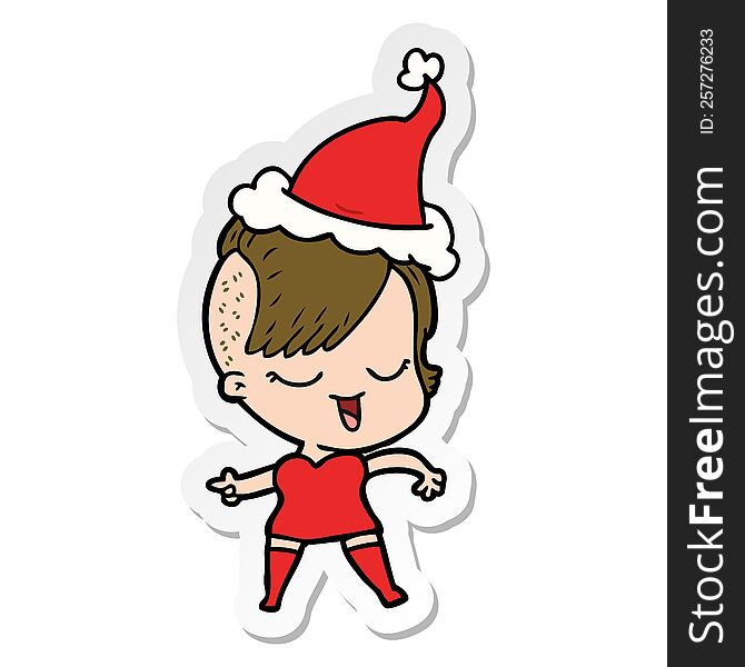 Happy Sticker Cartoon Of A Girl Wearing Santa Hat