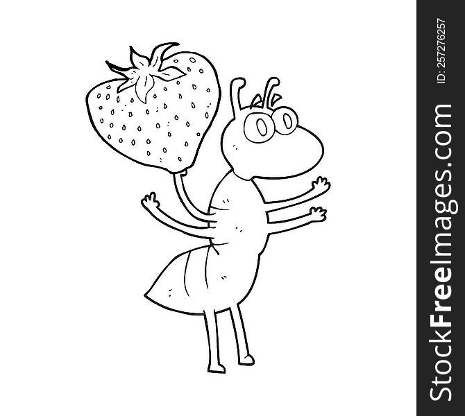 Black And White Cartoon Ant Carrying Food