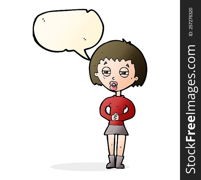 Cartoon Suspicious Girl With Speech Bubble