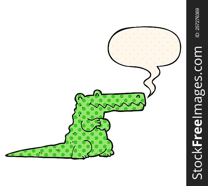 cartoon crocodile with speech bubble in comic book style