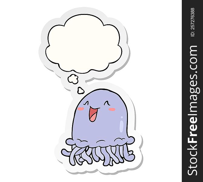 cartoon jellyfish with thought bubble as a printed sticker