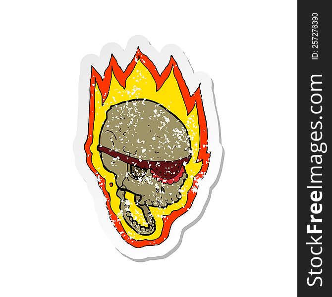 retro distressed sticker of a cartoon flaming pirate skull