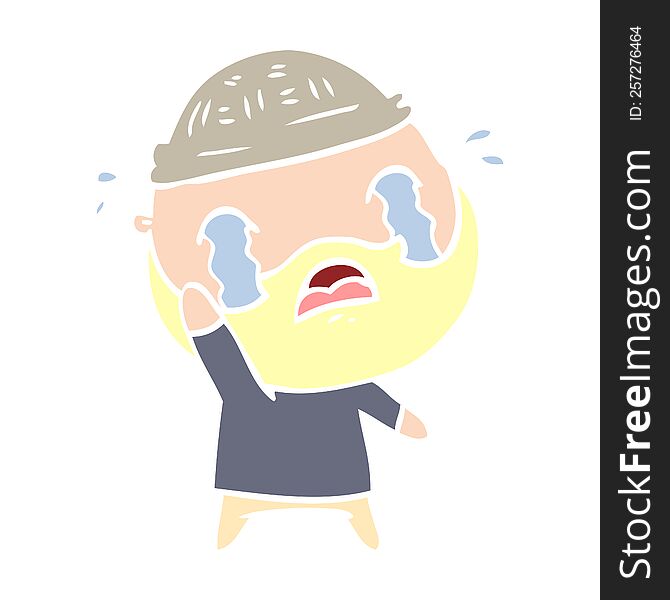 flat color style cartoon bearded man crying waving goodbye