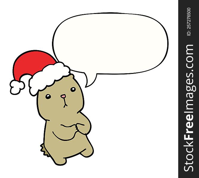 cartoon christmas bear worrying and speech bubble