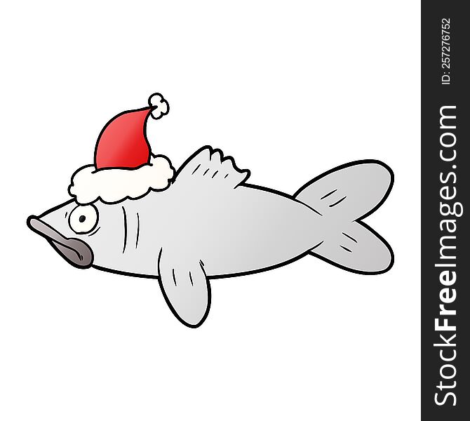 hand drawn gradient cartoon of a fish wearing santa hat