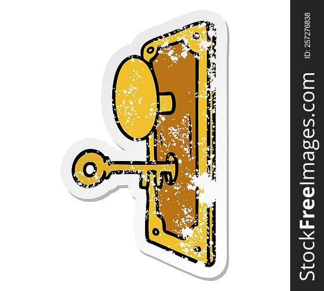 Distressed Sticker Cartoon Doodle Of A Door Handle