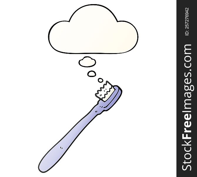 Cartoon Toothbrush And Thought Bubble In Smooth Gradient Style