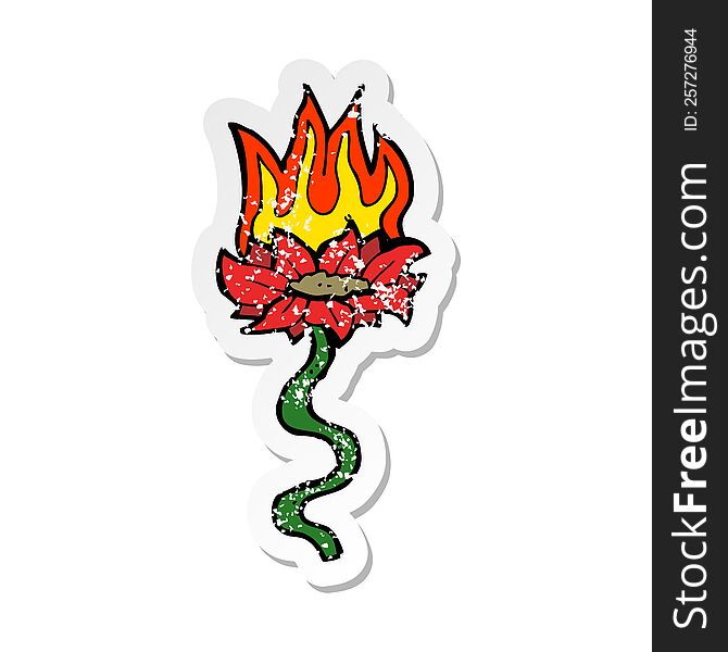 Retro Distressed Sticker Of A Cartoon Flower On Fire