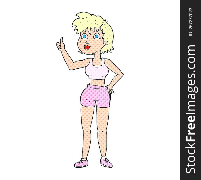 freehand drawn cartoon happy gym woman